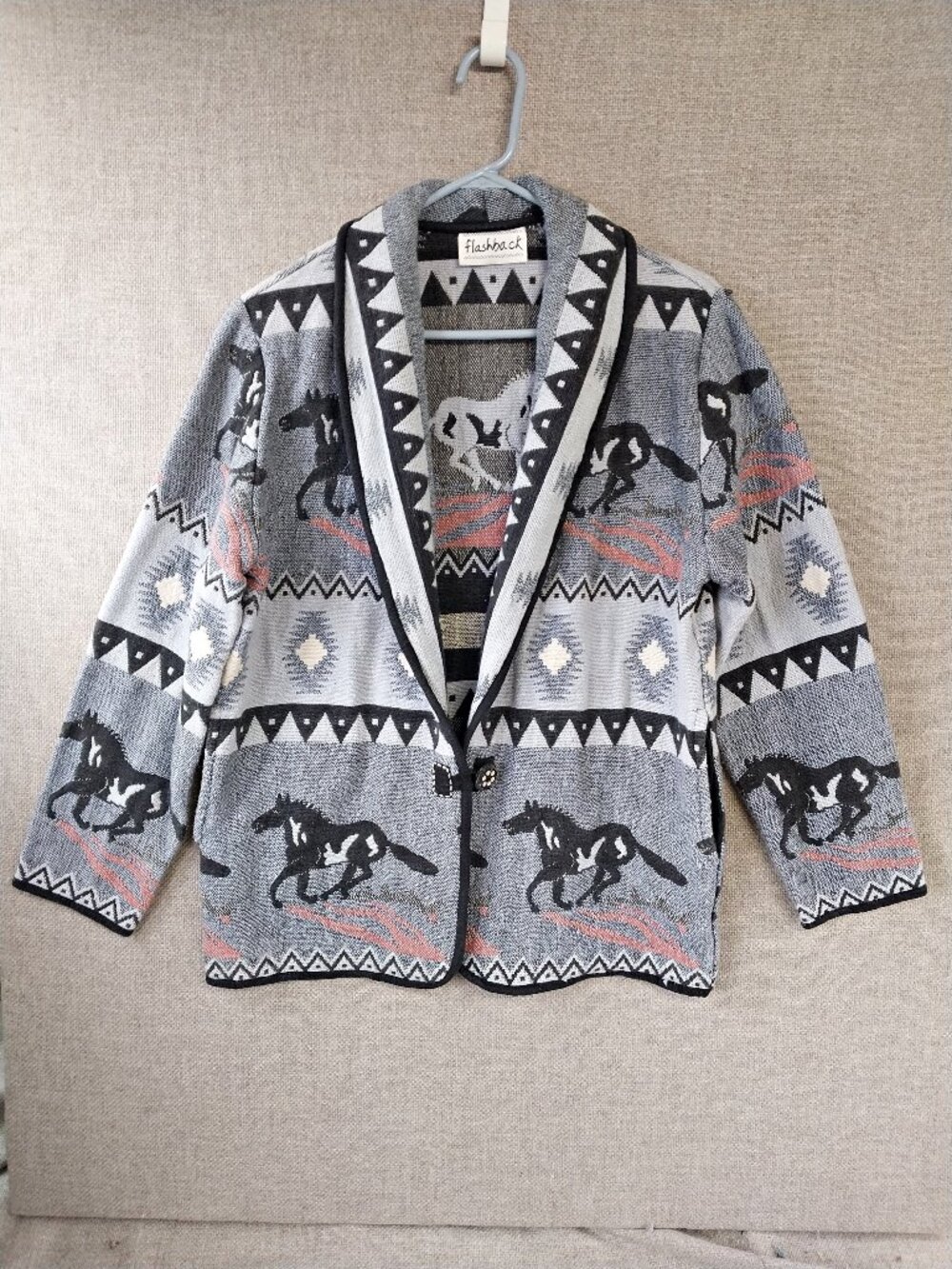 Vintage Flashback Aztec Horse Western Ranch Tapestry Blanket Jacket Medium
